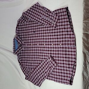 Chaps Men's Top Red Plaid Button Up Lightweight Easy Care Stretch Casual Sz XXL